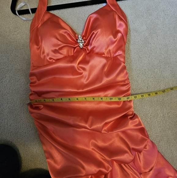 Orange Evening Formal Dress Asymmetrical Hem - Picture 6 of 7